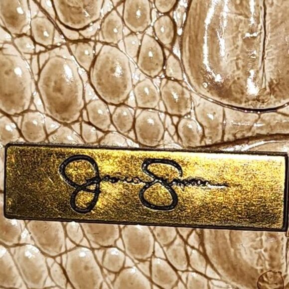 Vintage Jessica Simpson Beige Faux Crocodile Shoulder Bag 15"X10"X4" - Picture 6 of 10